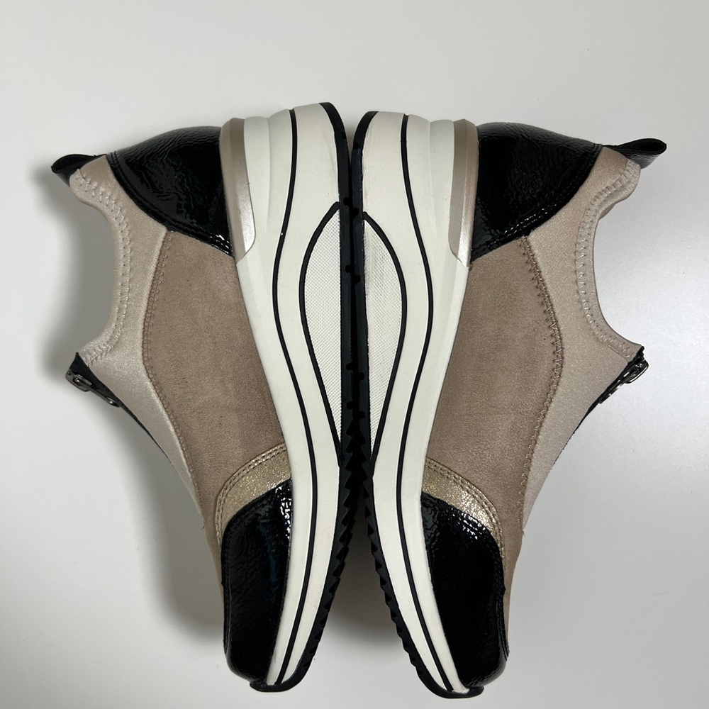 Remonte Soft Wedge Sneakers Front Zip Black Patent Beige Suede Size 36 US 6 - Picture 14 of 16